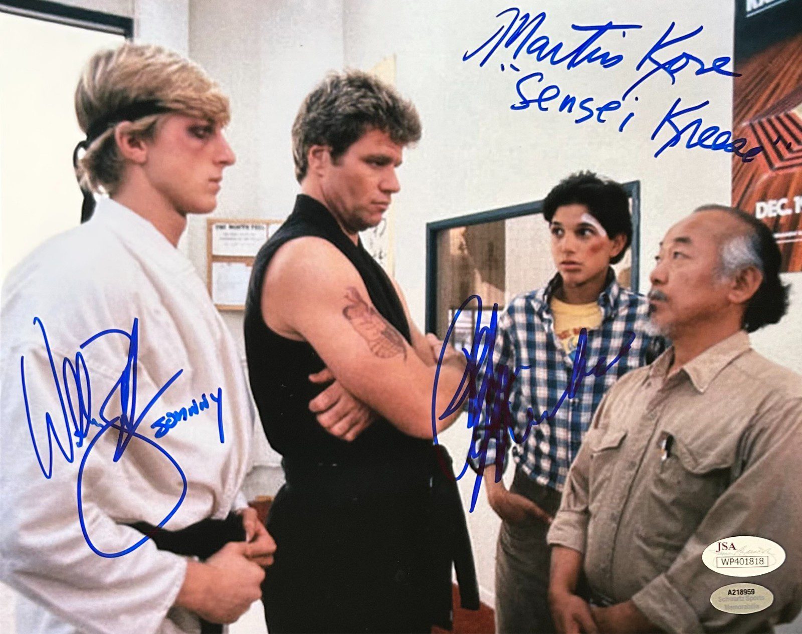 Ralph Macchio William Zabka & Martin Kove Signed 8x10 Photo JSA Karate Kid