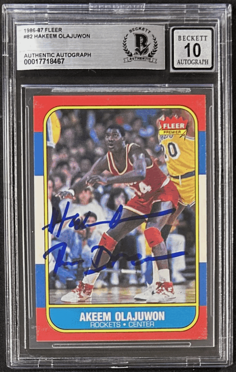Hakeem "Akeem" Olajuwon Signed 1986-87 Fleer RC Card #82 Beckett 17718467 Dream