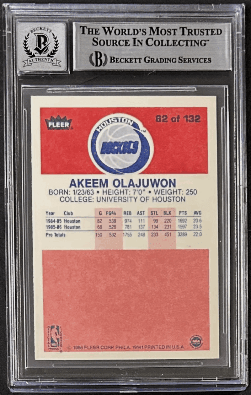 Hakeem "Akeem" Olajuwon Signed 1986-87 Fleer RC Card #82 Beckett 17718467 Dream - Image 2