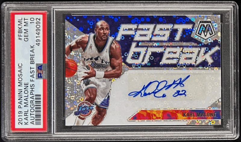 Karl Malone Signed 2019 Panini Mosaic Fast Break Card FBKML PSA Auto 10 49149092