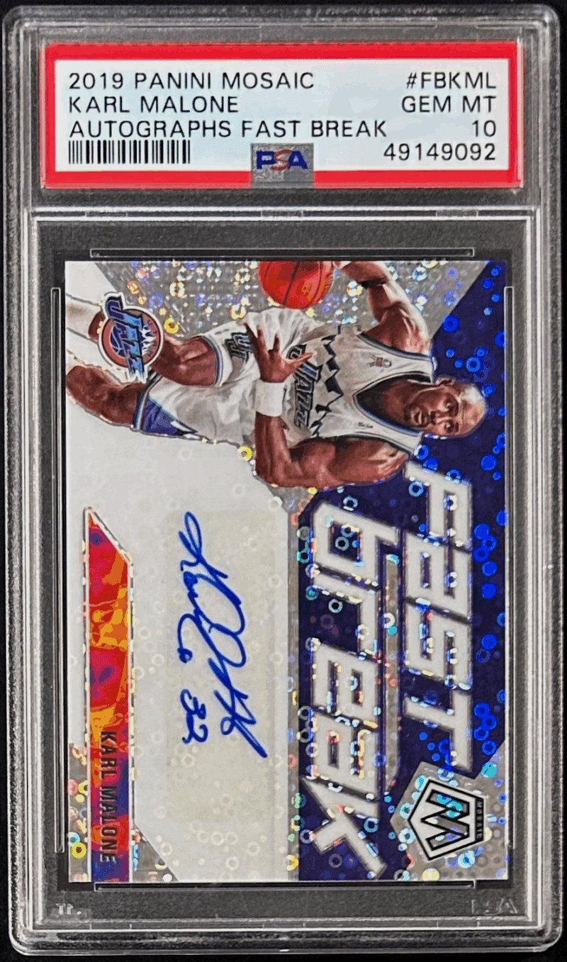 Karl Malone Signed 2019 Panini Mosaic Fast Break Card FBKML PSA Auto 10 49149092 - Image 2