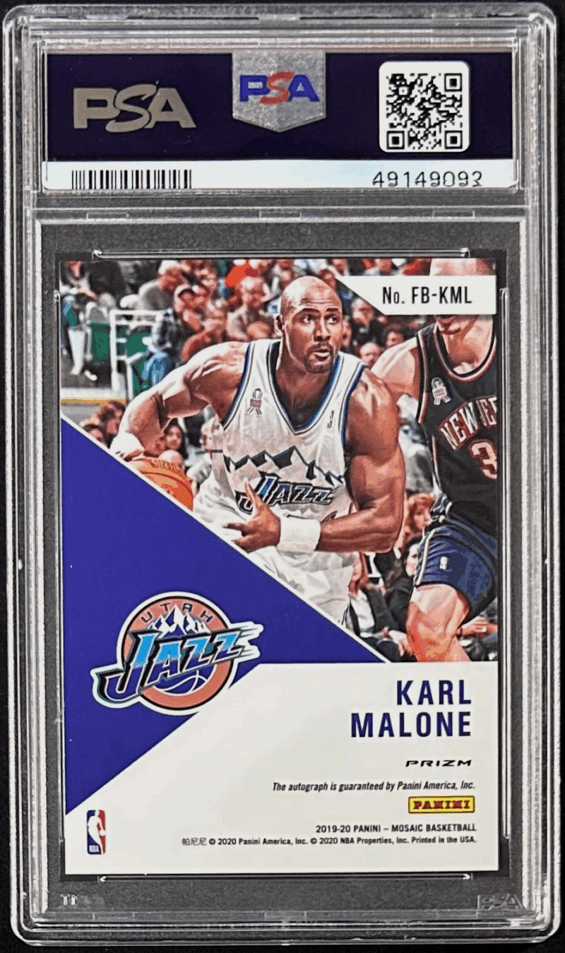 Karl Malone Signed 2019 Panini Mosaic Fast Break Card FBKML PSA Auto 10 49149092 - Image 3