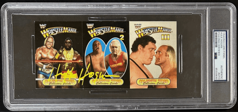 Hulk Hogan Signed WWF WreslteMania 1 2 & 3 Coliseum Video Collectors Cards PSA