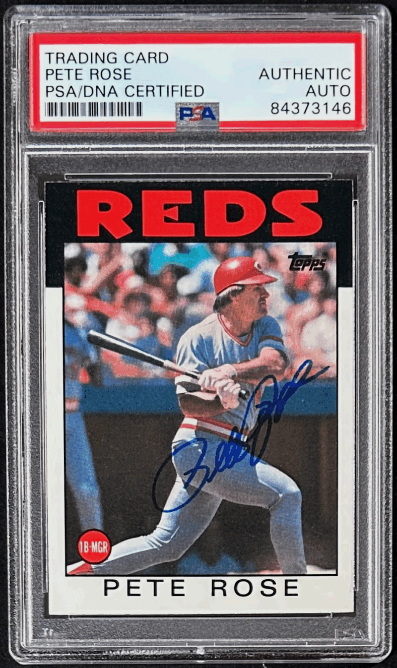Pete Rose Signed 1986 Topps Card #1 PSA/DNA 84373146 Cincinnati Red