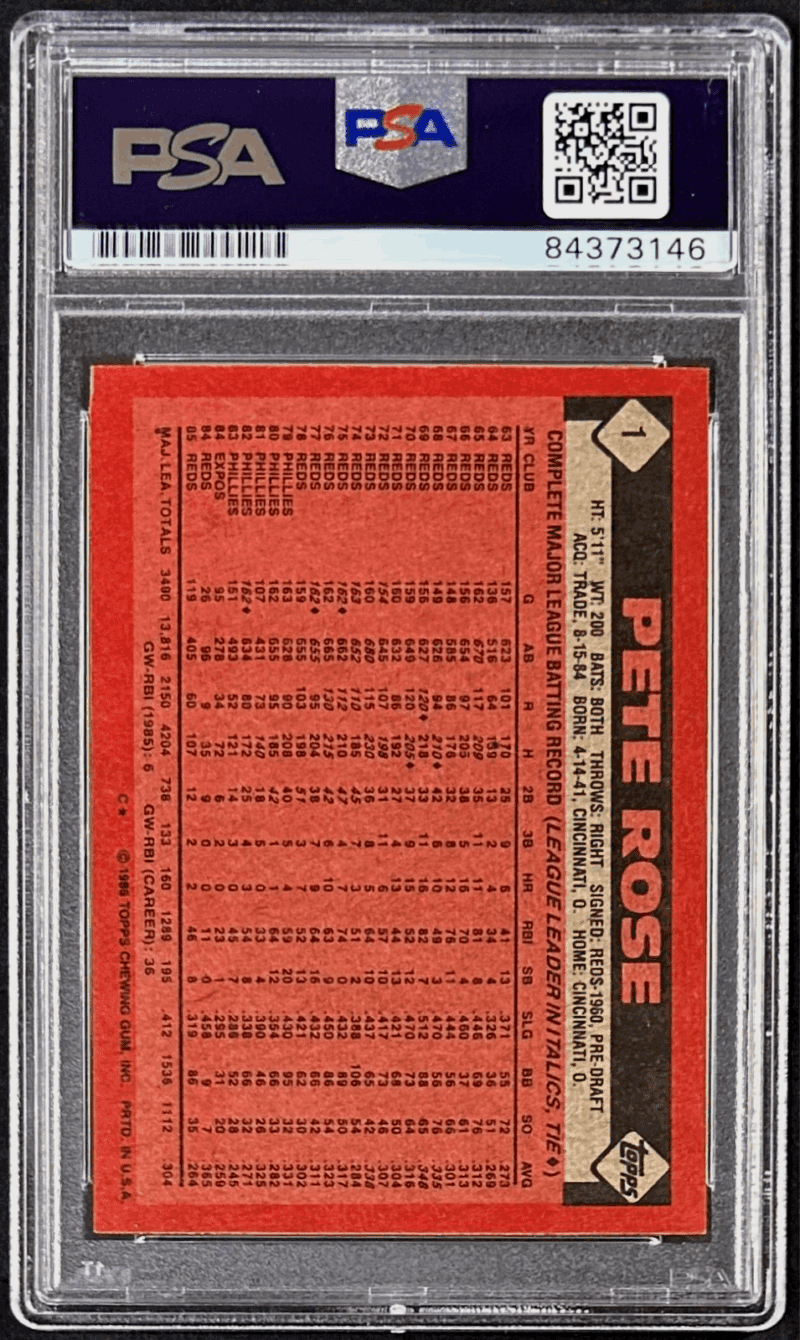 Pete Rose Signed 1986 Topps Card #1 PSA/DNA 84373146 Cincinnati Red - Image 2
