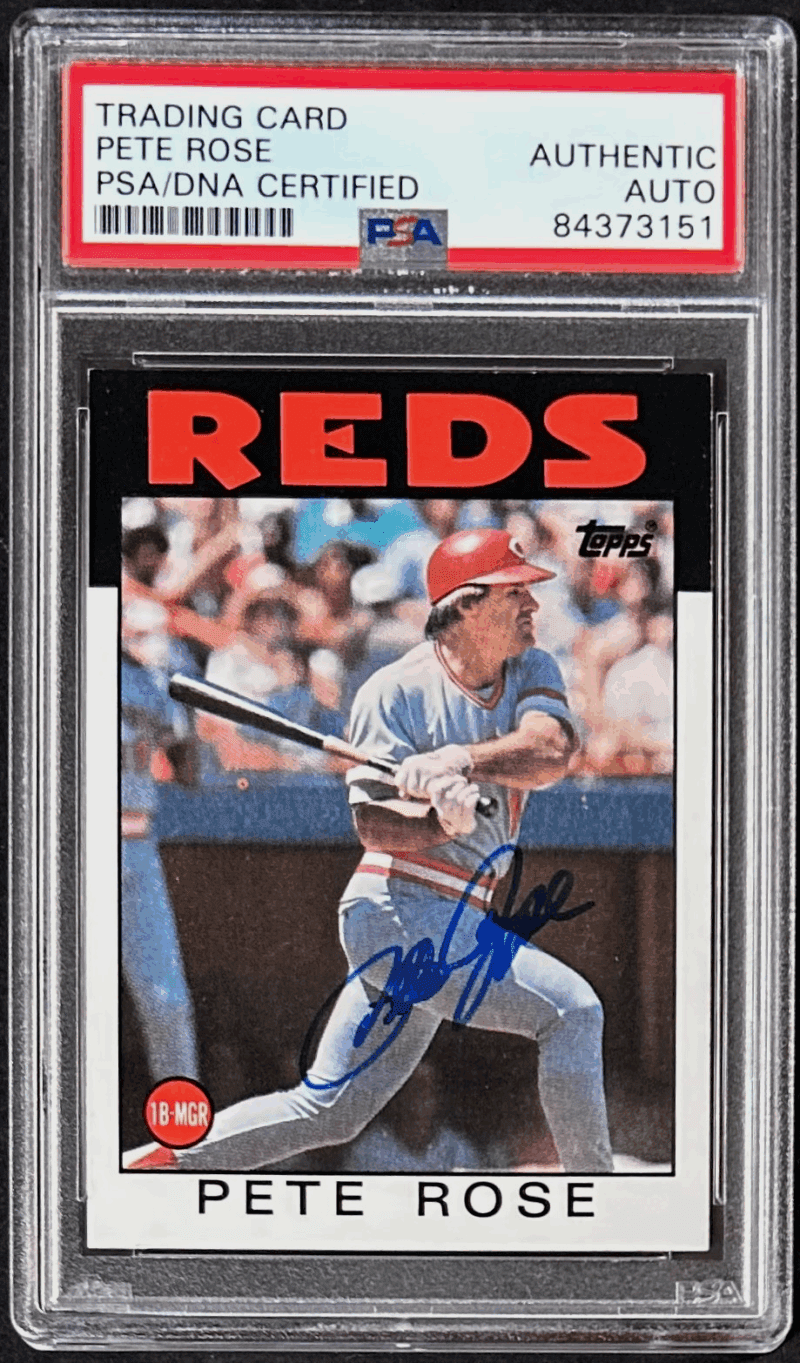 Pete Rose Signed 1986 Topps Card #1 PSA/DNA 84373151 Cincinnati Red