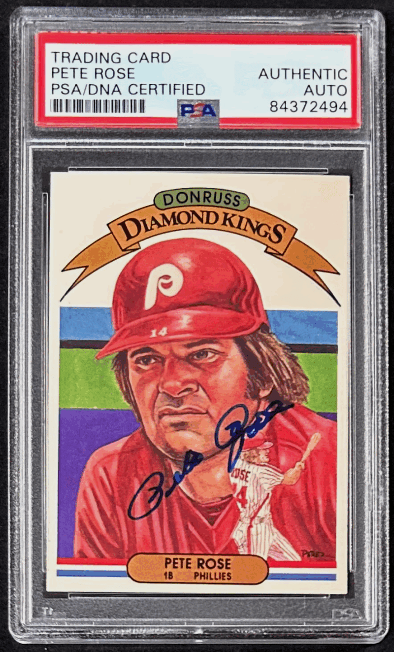 Pete Rose Signed 1982 Donruss Diamond King Card #1 PSA/DNA 84372494 Phillies