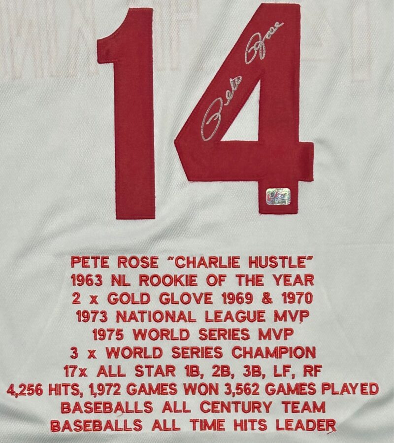 Pete Rose Signed Autographed White Stats Jersey Pete Rose Exclusive Hologram - Image 3