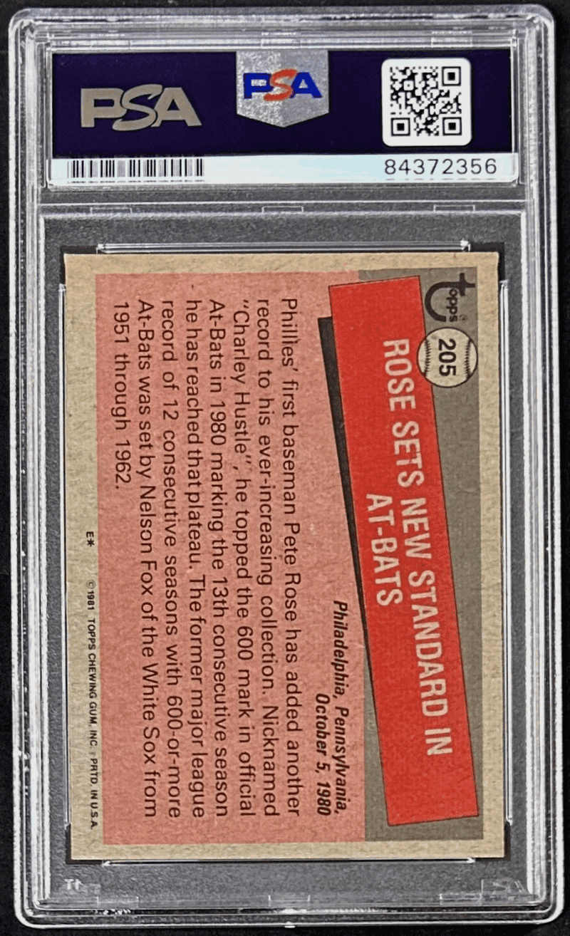 Pete Rose Signed 1981 Topps Card #205 PSA/DNA 84372356 Philadelphia Phillies - Image 2