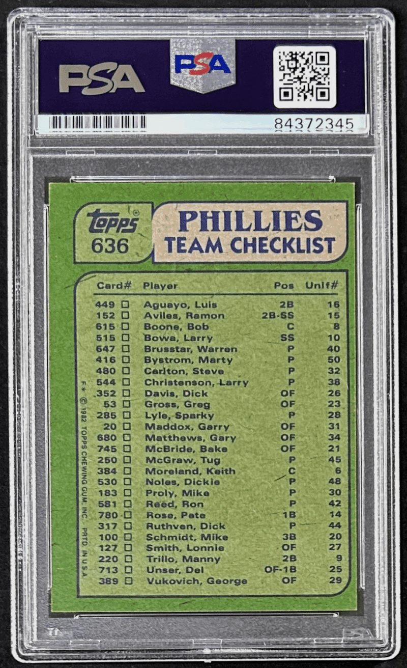 Pete Rose Signed 1982 Topps Card #636 PSA/DNA 84372345 Philadelphia Phillies - Image 3