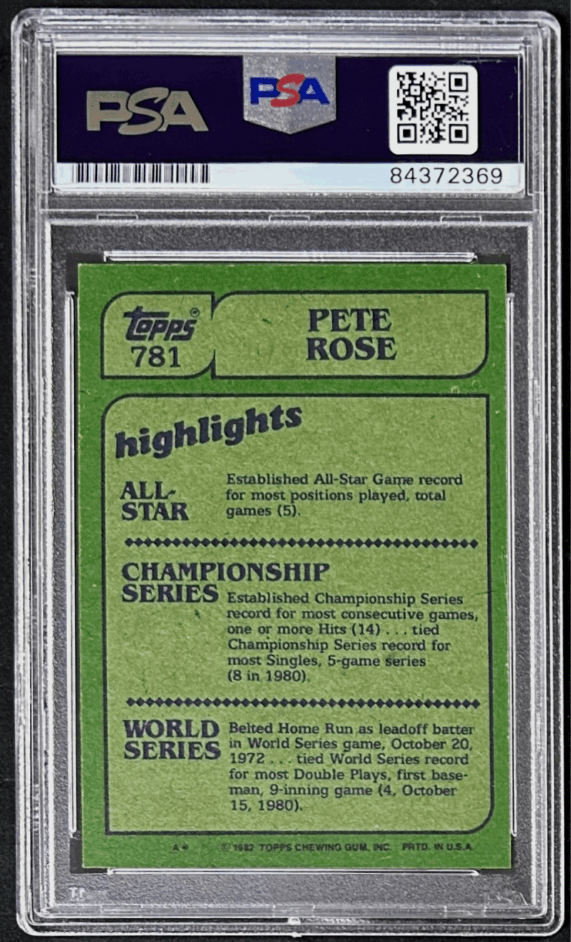 Pete Rose Signed 1982 Topps Card #781 PSA/DNA 84372369 Philadelphia Phillies - Image 2