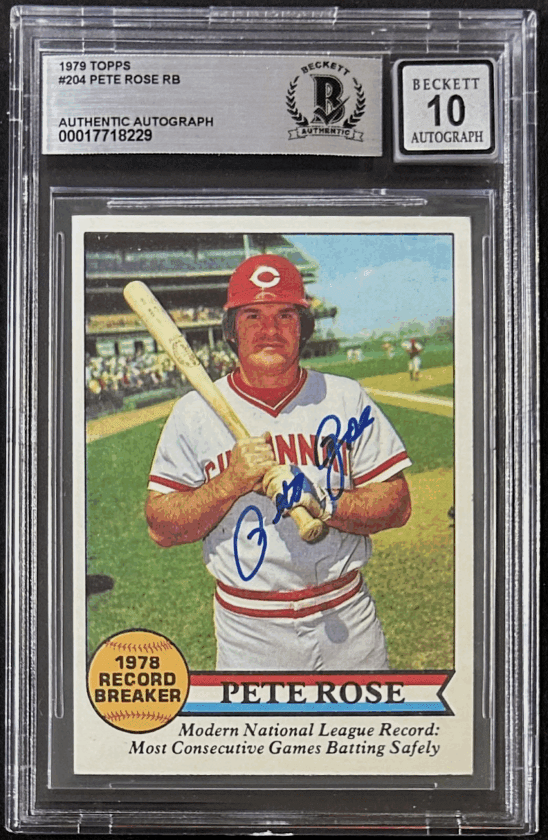 Pete Rose Signed 1979 Topps Card #204 Beckett 17718229 Cincinnati Reds Auto 10