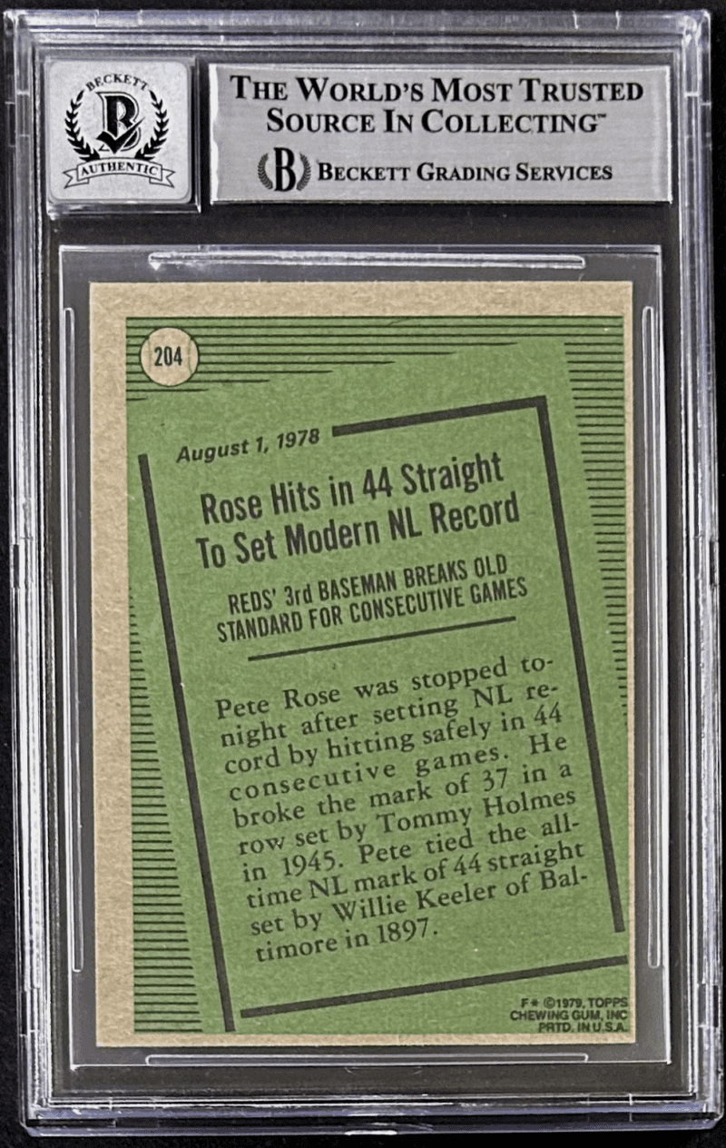 Pete Rose Signed 1979 Topps Card #204 Beckett 17718229 Cincinnati Reds Auto 10 - Image 2