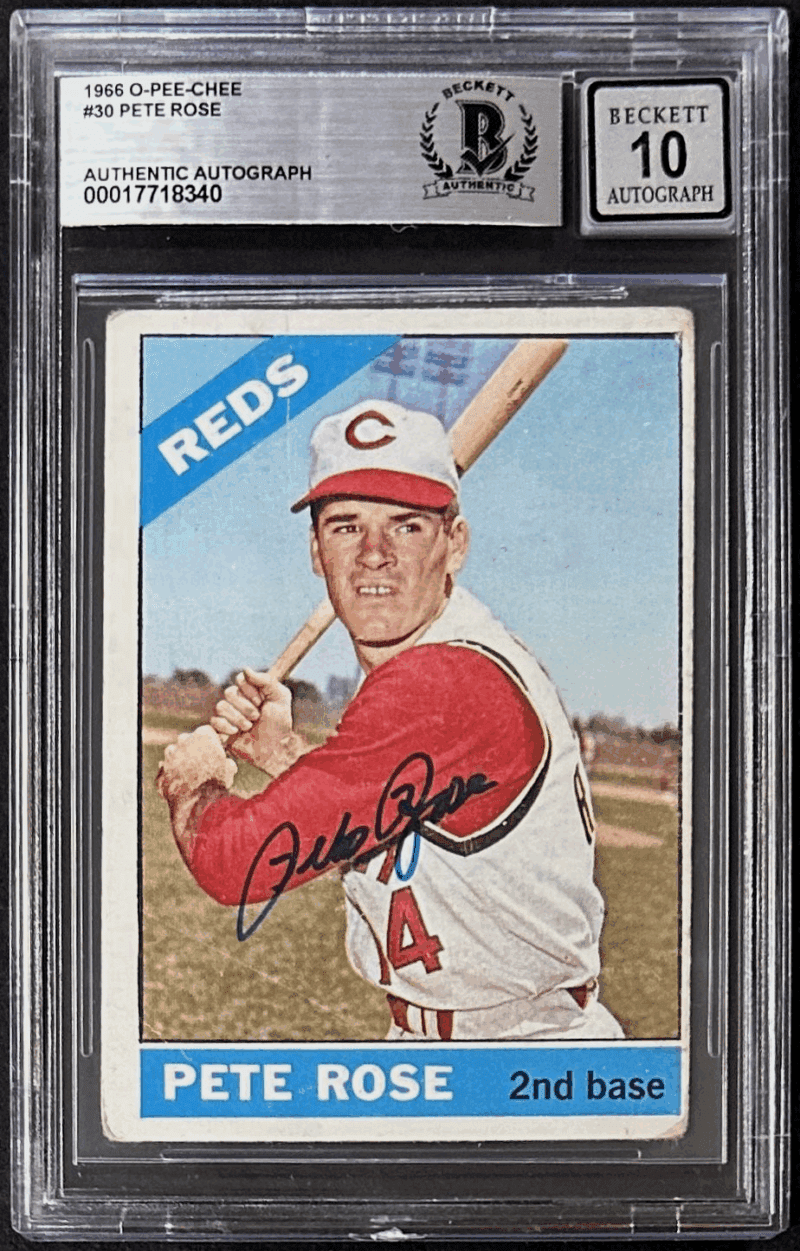 Pete Rose Signed 1966 Topps Card #30 Beckett 17718340 Cincinnati Reds Auto 10