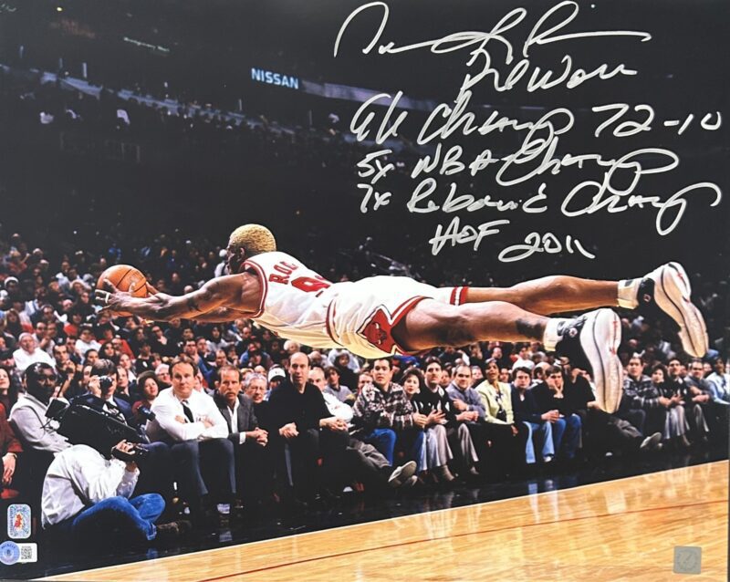 Dennis Rodman Signed 16x20 Photo Beckett Authentic w 6 Inscriptions BH82996