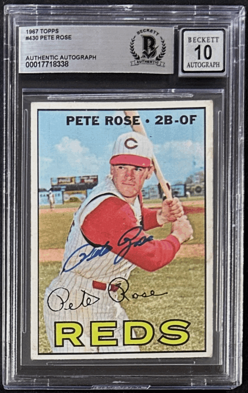 Pete Rose Signed 1967 Topps Card #430 Beckett 17718338 Cincinnati Reds Auto 10