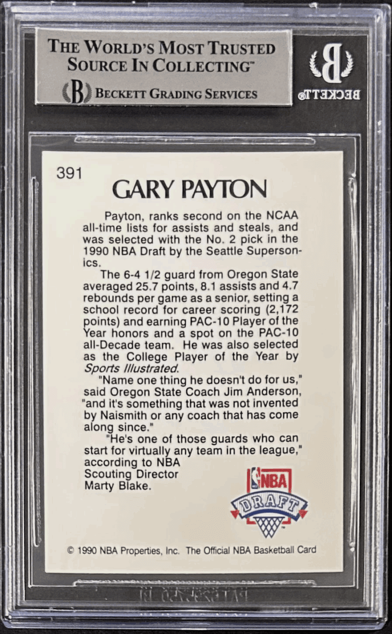 Gary Payton Signed 1990-91 Hoops Rookie Card #391 Beckett 15989450 Supersonics - Image 2