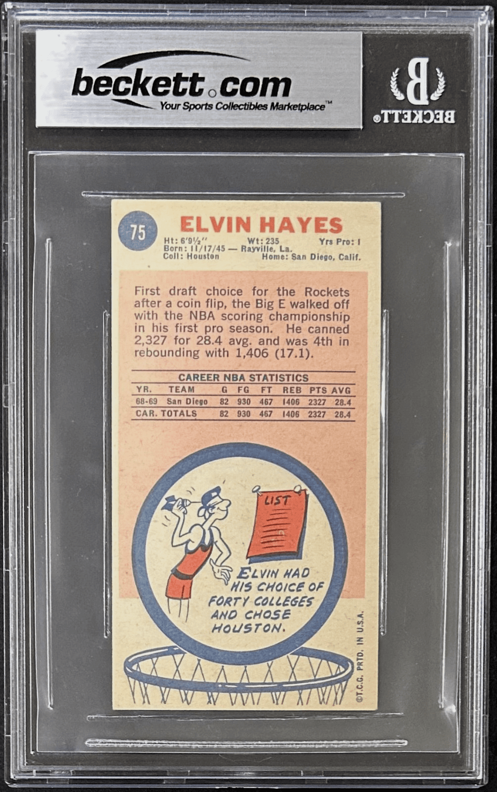 Elvin Hayes Signed 1969-70 Topps Card #75 BAS 17388549 Auto 10 HOF 90 The Big E - Image 2