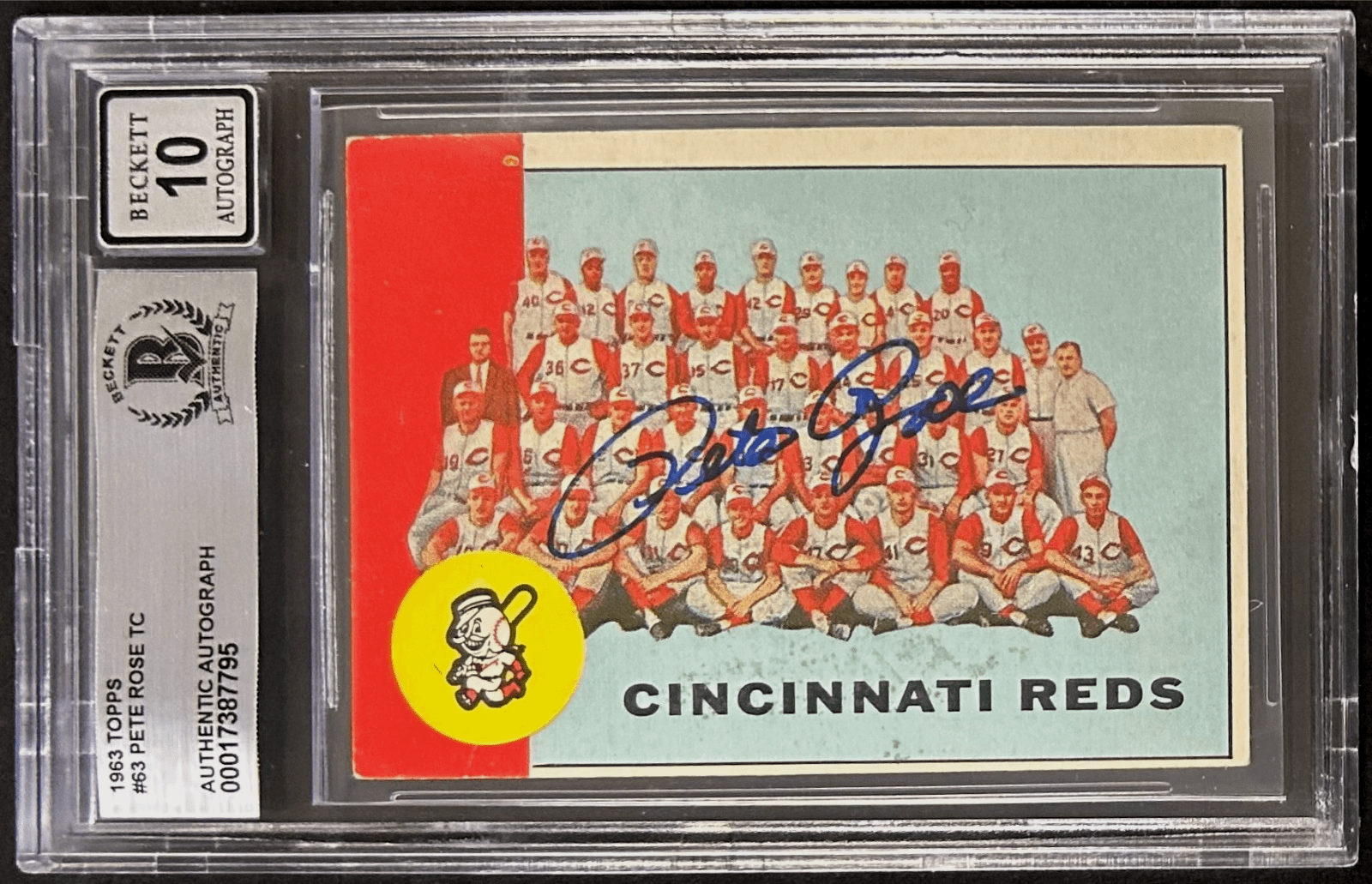 Pete Rose Signed TC 1963 Topps Card #63 Beckett 17387795 Auto 10 Cincinnati Reds