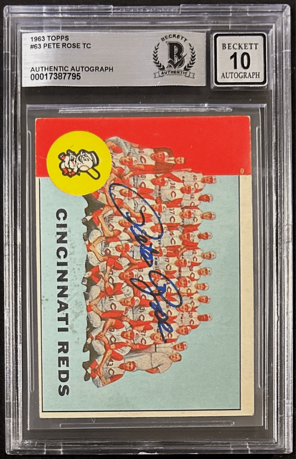 Pete Rose Signed TC 1963 Topps Card #63 Beckett 17387795 Auto 10 Cincinnati Reds - Image 2
