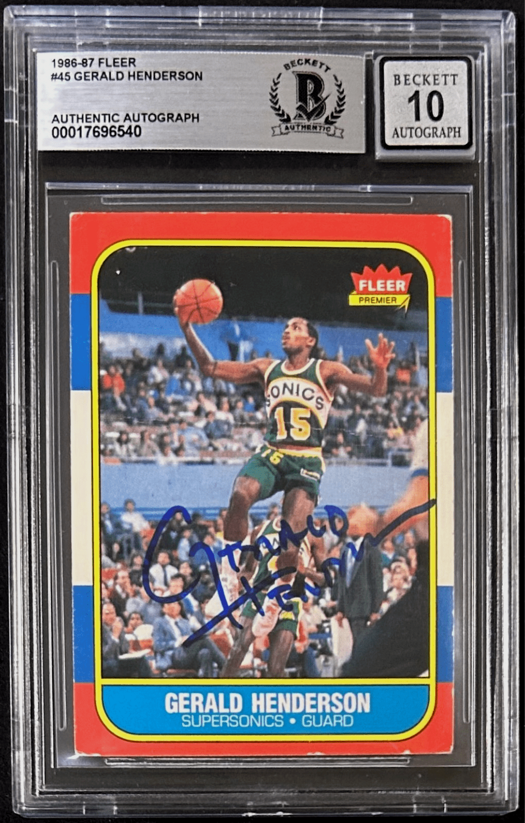 Gerald Henderson Signed 1986-87 Fleer Card #45 Beckett 17696540 Auto 10