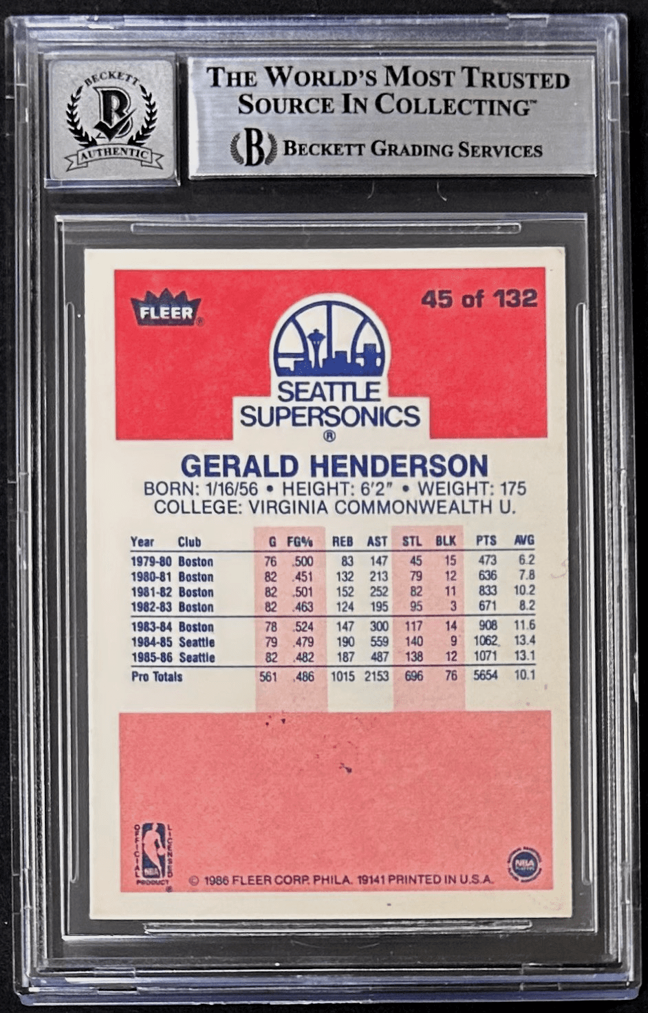 Gerald Henderson Signed 1986-87 Fleer Card #45 Beckett 17696520 Auto 10 - Image 2