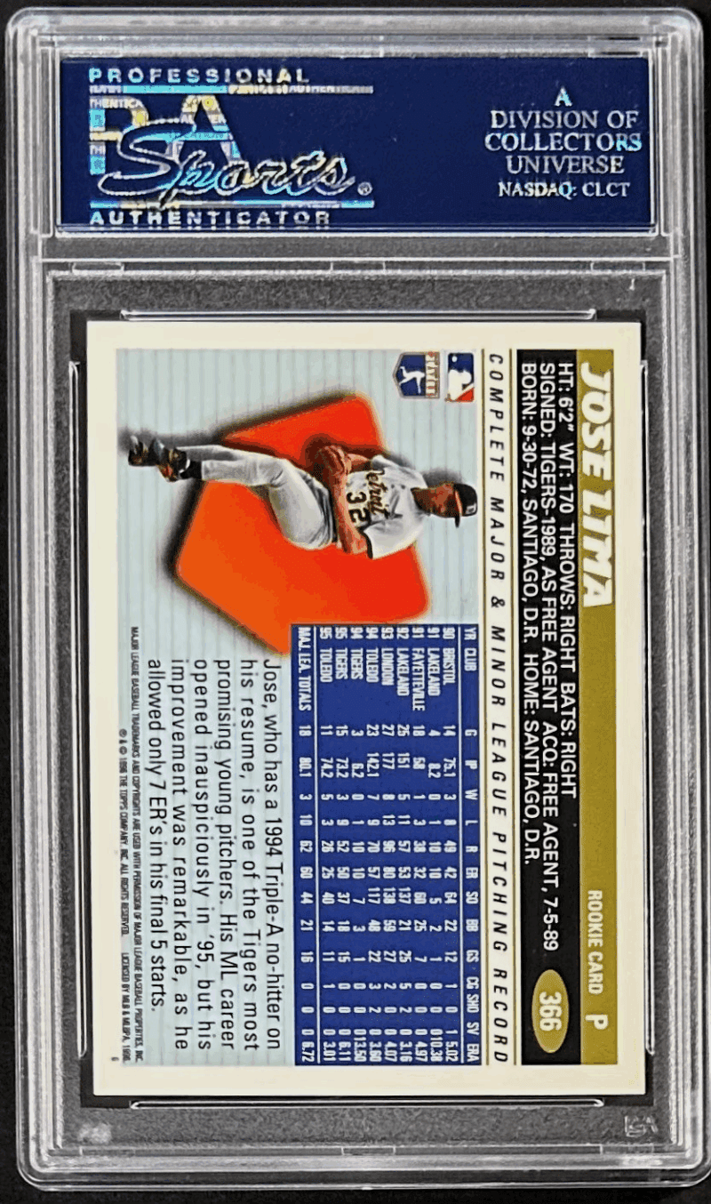 Jose Lima Signed 1996 Topps Card #366 PSA/DNA 84081417 Detroit Tigers - Image 2