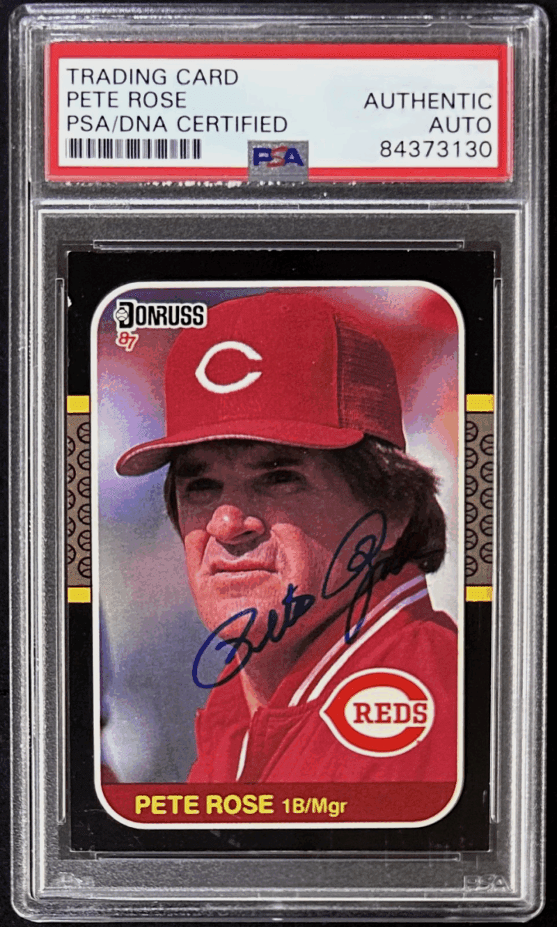 Pete Rose Signed 1987 Donruss Card #186 PSA/DNA 84373130 Cincinnati Reds