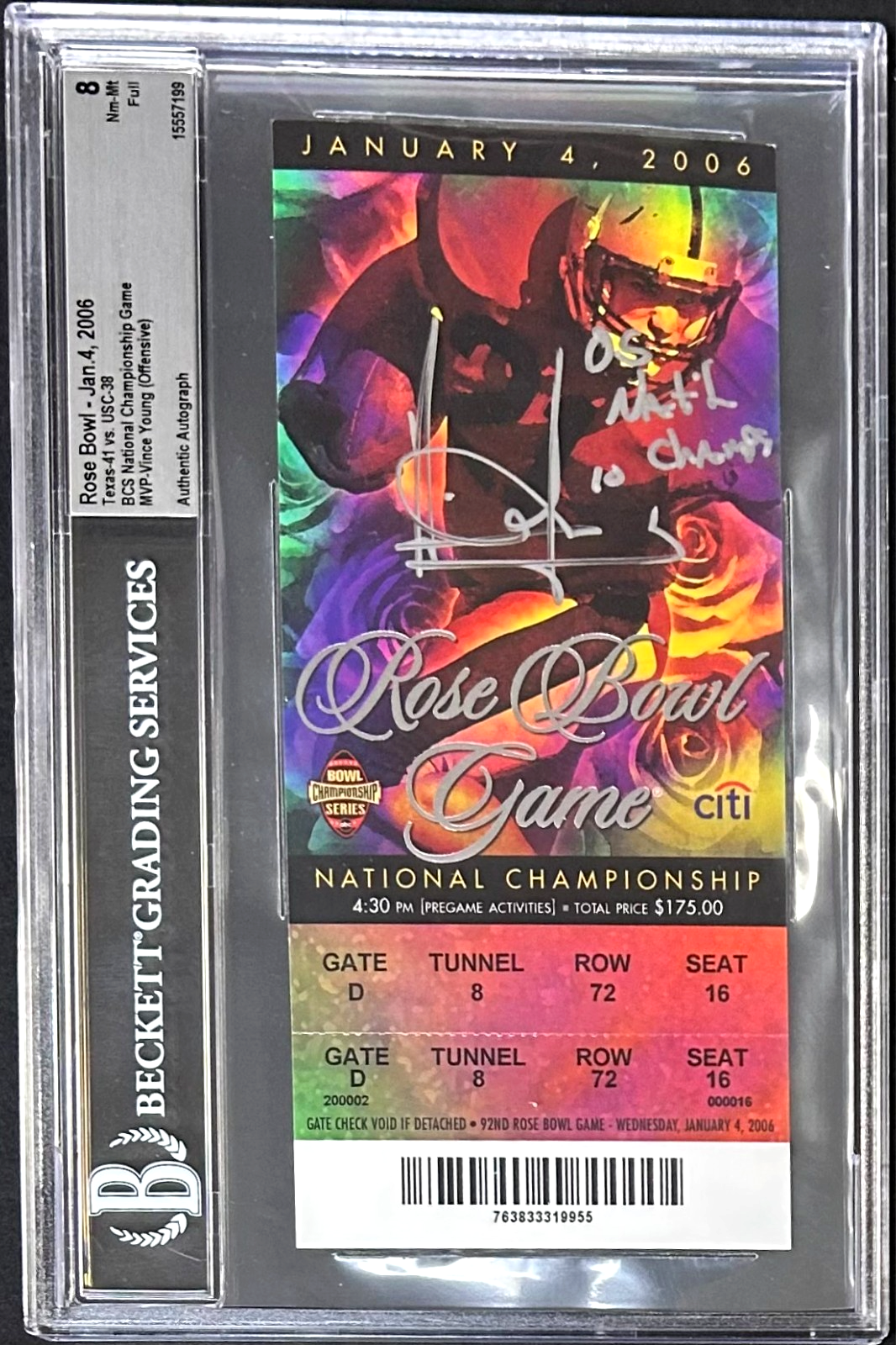 Vince Young Signed 2006 Rose Bowl BCS Championship Game Full Ticket BAS 15557199