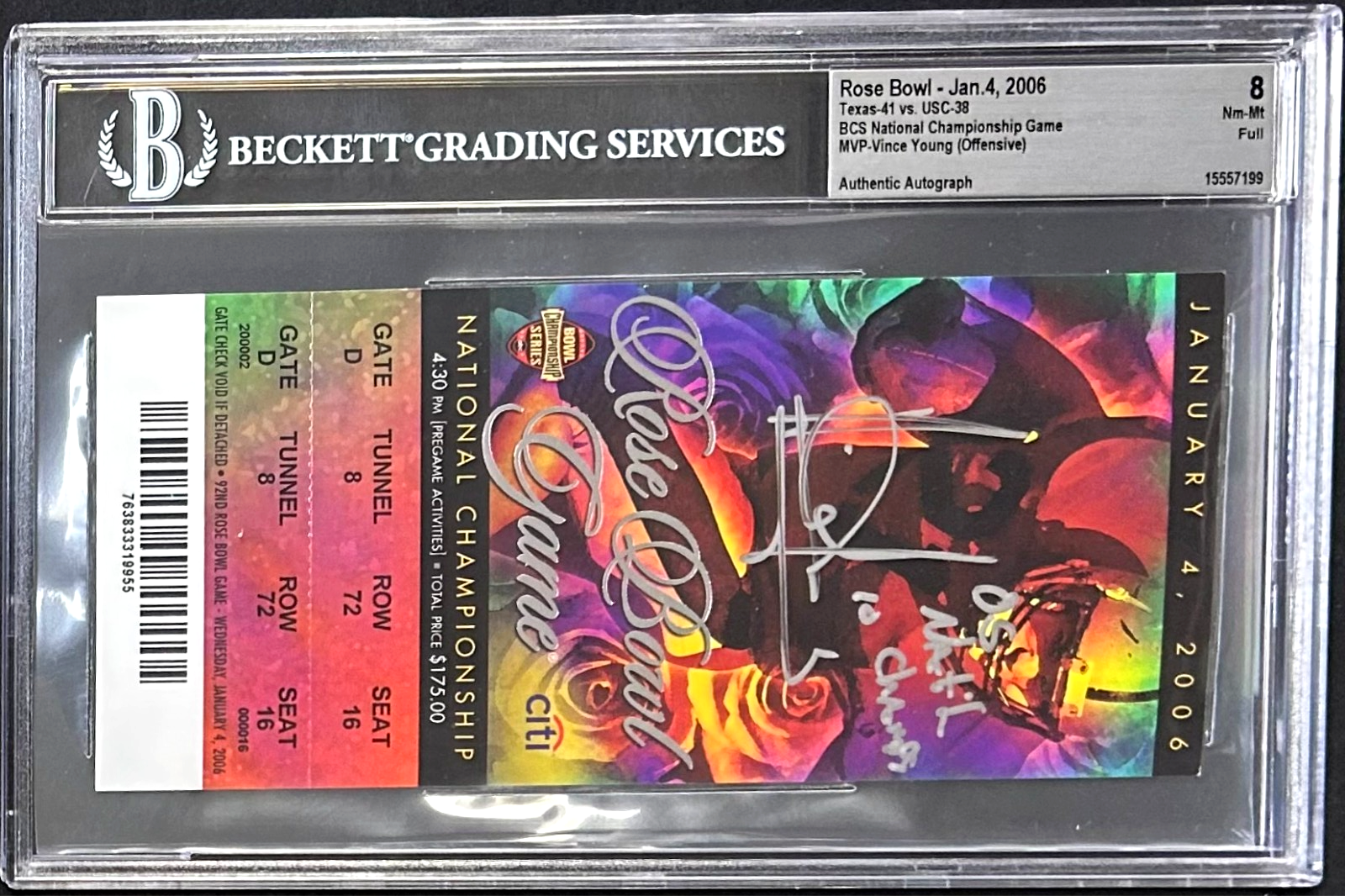 Vince Young Signed 2006 Rose Bowl BCS Championship Game Full Ticket BAS 15557199 - Image 3