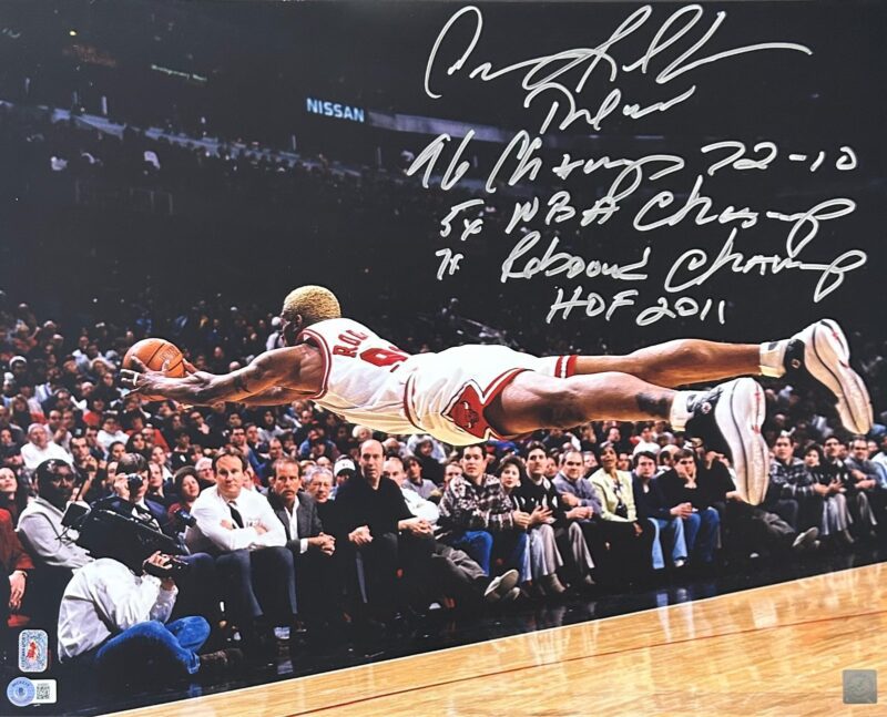 Dennis Rodman Signed 16x20 Photo Beckett Authentic w 6 Inscriptions BH82997