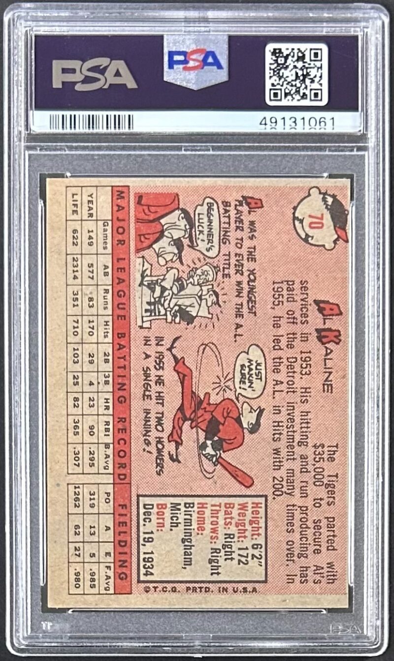 Al Kaline 1958 Topps White Name Card #70 PSA EX 5 49131061 Detroit Tigers - Image 2