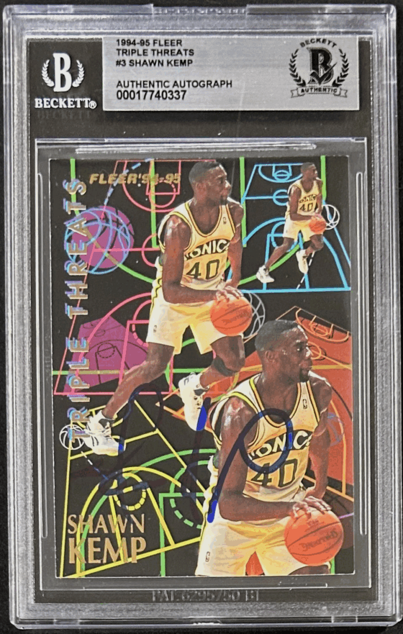 Shawn Kemp Signed 1994-95 Fleer Triple Threats Card #3 BAS 17740337 Supersonics