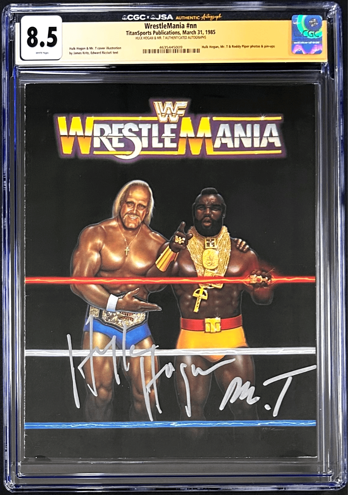 Hulk Hogan & Mr. T Signed WWF WrestleMania Program CGC 8.5 JSA 1st WrestleMania