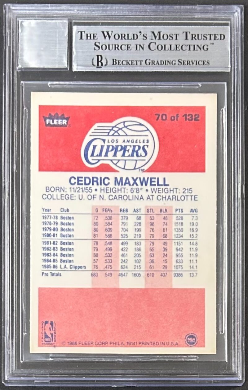 Cedric Maxwell Signed 1986 Fleer #70 Beckett  Auto 10 Clippers Celtics 11596238 - Image 2