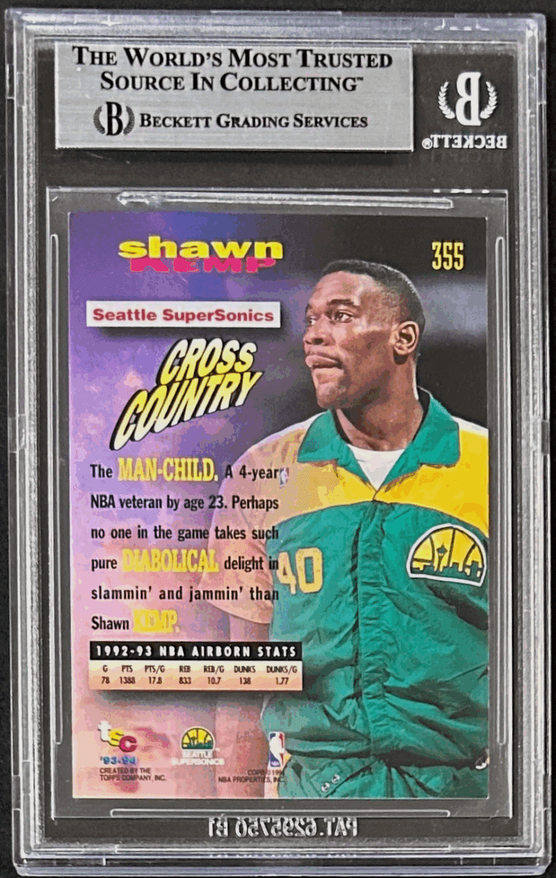 Shawn Kemp Signed 1993-94 Stadium Club Card #355 BAS 17740344 Supersonics - Image 2