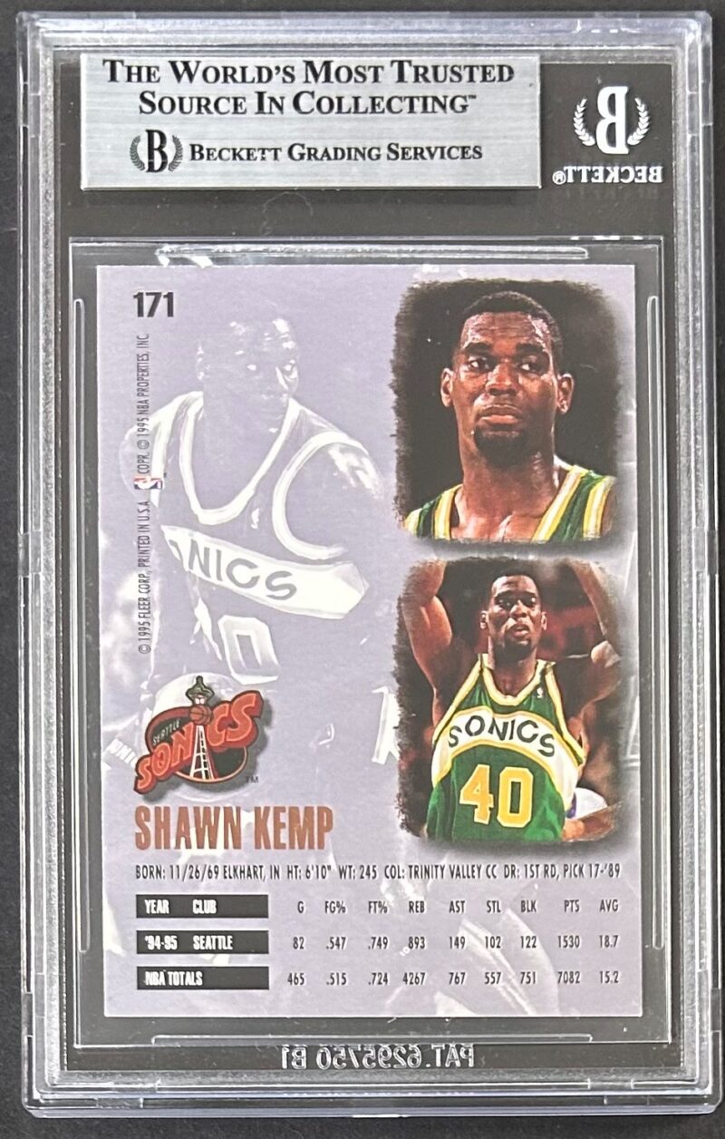 Shawn Kemp Signed 1995-96 Ultra Card #171 Beckett 17740346 Seattle Supersonics - Image 2