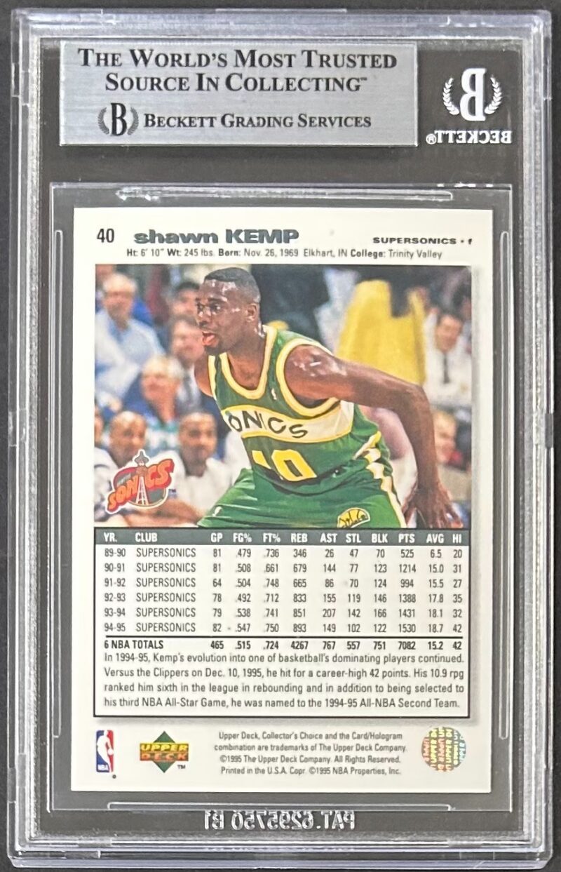 Shawn Kemp Signed 1995-96 Collectors Choice UD Card 40 BAS 17793795 Supersonics - Image 2