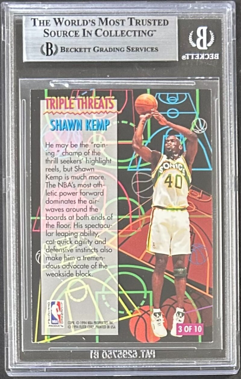 Shawn Kemp Signed 1994-95 Fleer Triple Threats Card #3 BAS 17740337 Supersonics - Image 2