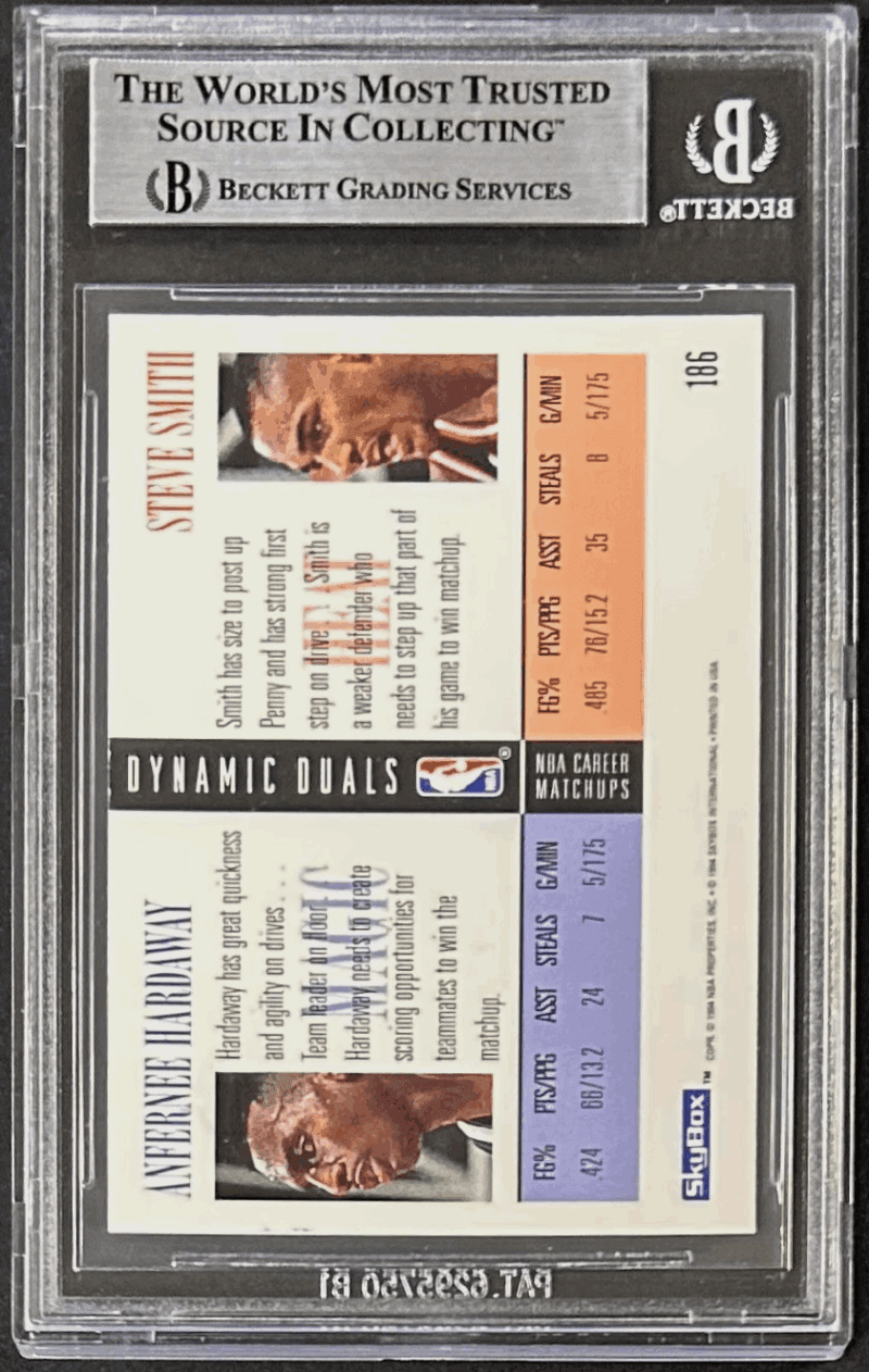 Anfernee Penny Hardaway 1994-95 Skybox Premium Signed Card #186 Beckett 17089849 - Image 2