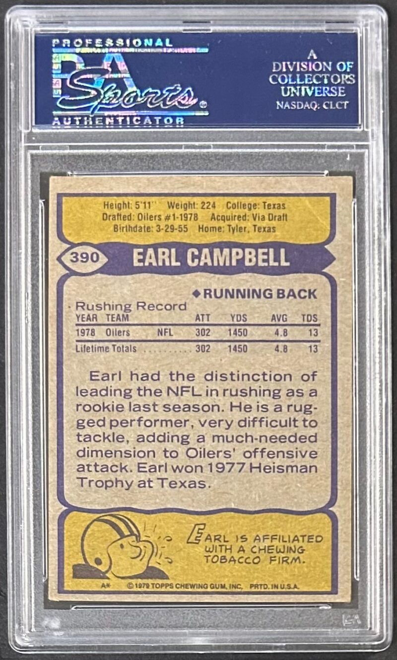 Earl Campbell Signed 1979 Topps Rookie Card #390 PSA/DNA 83830311 Auto 10 Oilers - Image 2