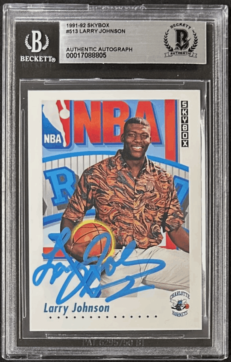 Larry Johnson 1991-92 Skybox Signed Card #513 Beckett 17088805 Charlotte Hornets