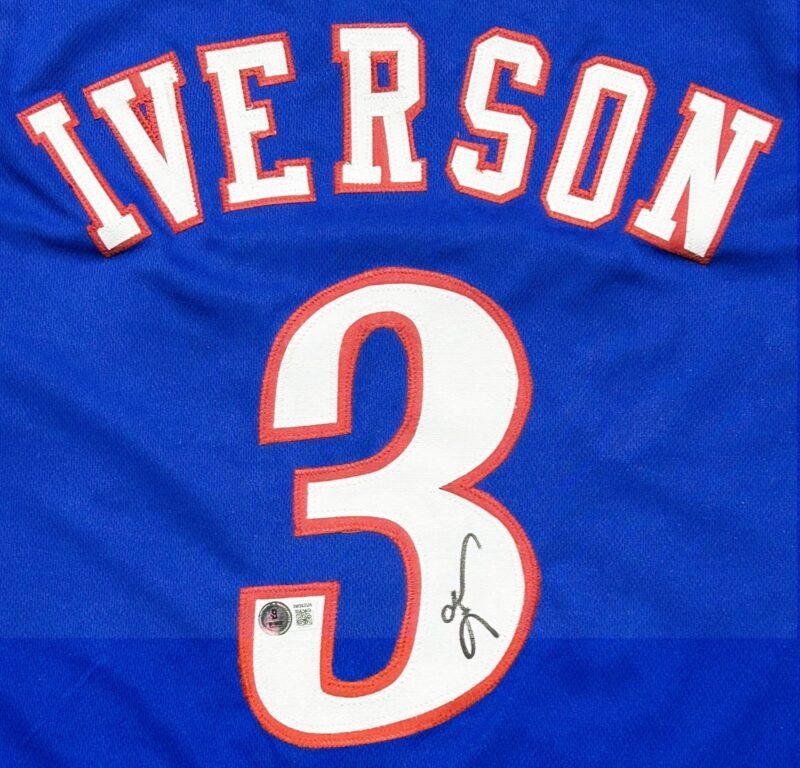 Allen Iverson Signed Autographed Blue/Red Jersey Beckett - Image 2