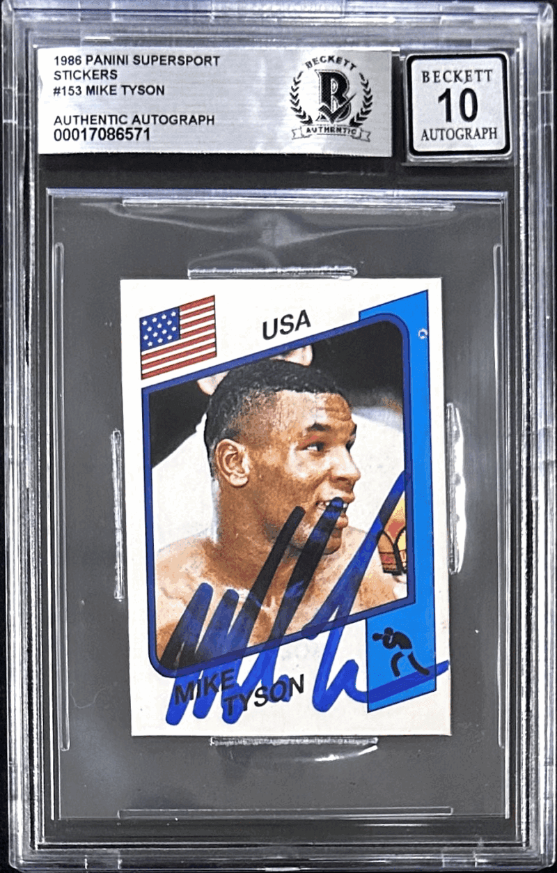 Mike Tyson Signed 1986 Panini Supersport Rookie Sticker BAS 17086571 Auto 10