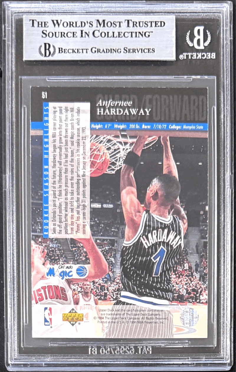 Anfernee Penny Hardaway 1993-94 Upper Deck SE Signed Card #51 Beckett 17089833 - Image 2