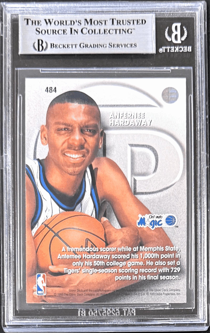 Anfernee Penny Hardaway 1993-94 Upper Deck Signed Card #484 Beckett 17089811 - Image 2