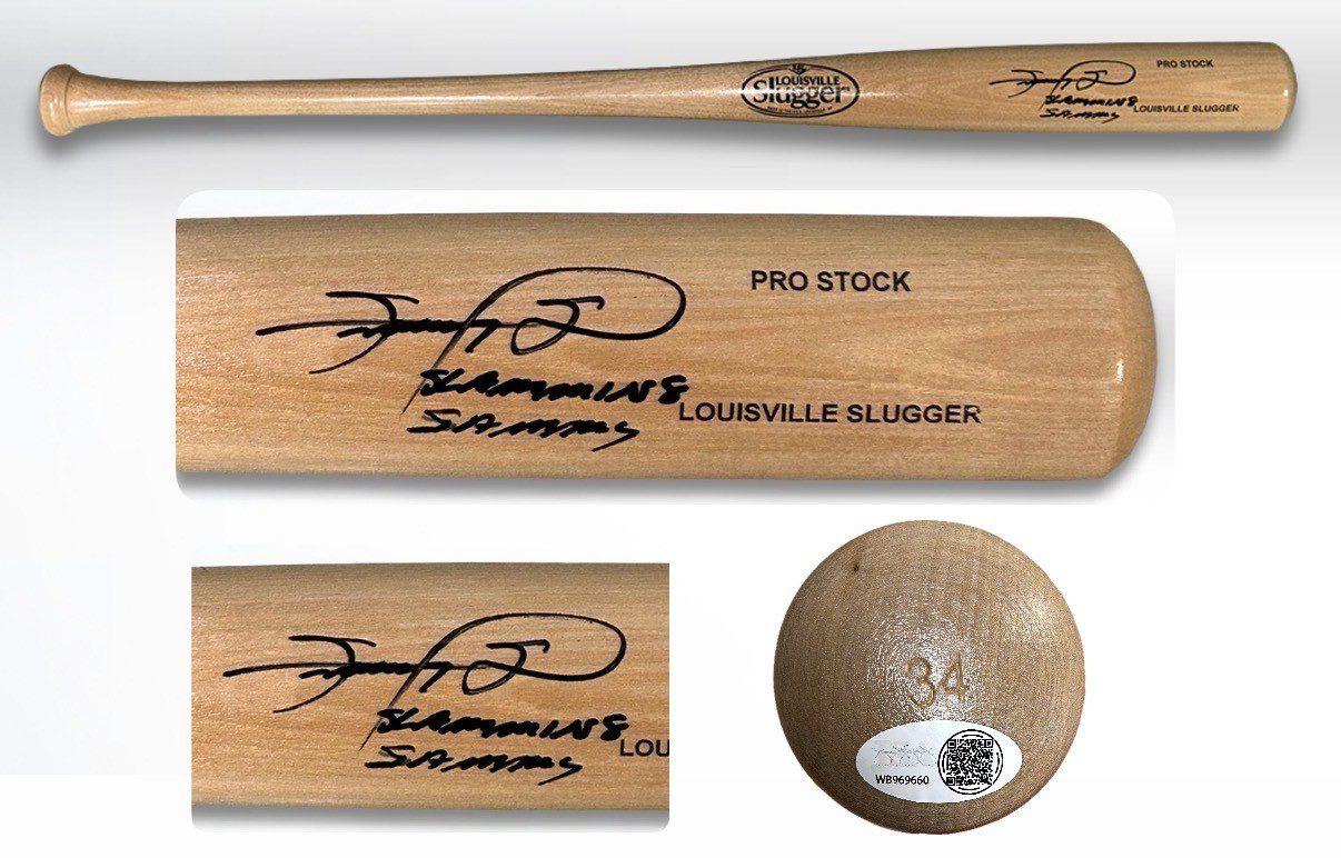 SAMMY SOSA SIGNED BLONDE LOUISVILLE SLUGGER BAT JSA SLAMMING SAMMY