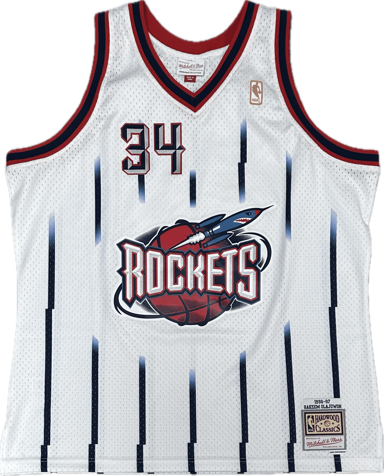 Hakeem Olajuwon Signed 96-97 Hardwood Classics Mitchell & Ness White Jersey JSA - Image 3