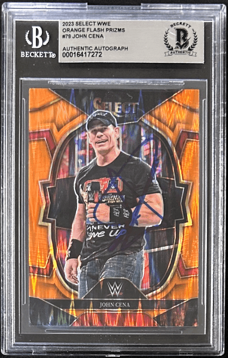 John Cena Signed 2023 Panini Select Orange Flash Card #79 Auto Beckett 16417272