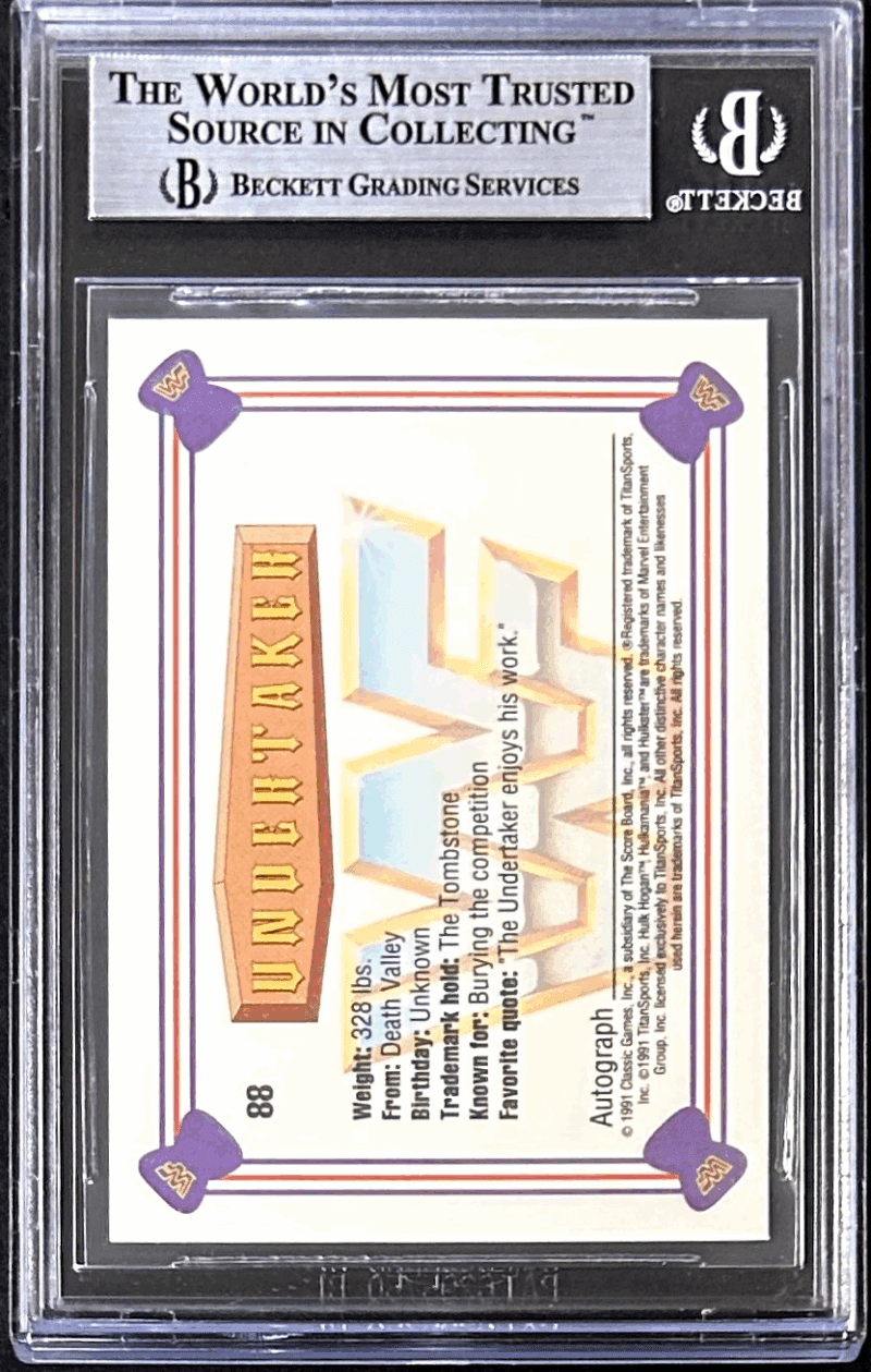 UNDERTAKER Signed 1991 Classic WWF Superstars Card #88 Beckett 14059586 - Image 2